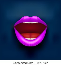 Vector Illustration close-up of a female lips on dark background. Night club and striptease design.