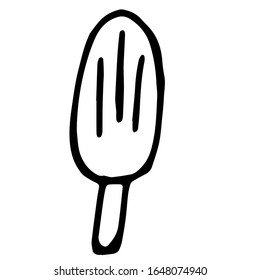 Vector illustration. Close-up of ice cream on a stick on an isolated white background.Design for coloring book, cover, print of clothes.