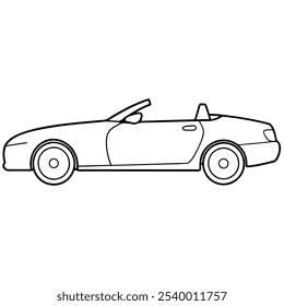 Vector illustration of Close-up. Luxury car convertible. Machine without roof. One continuous drawing line drawn by hand on a white background.