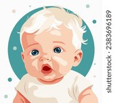 Vector illustration, close-up portrait of a newborn baby with blue eyes.
