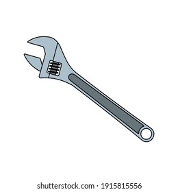 Vector illustration closeup steel adjustable wrench isolated on white background. Hand tool.