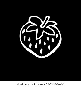
Vector illustration. Close-up of strawberry berry on a black isolated background. Cover design, clothing print.