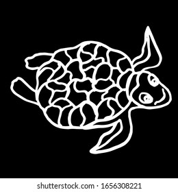 Vector illustration. Close-up of a 
turtle on a black isolated background. Cover design, clothing print.	