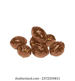 Vector illustration, close-up view of papaya seeds, isolated on white background.