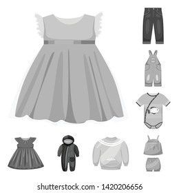Vector illustration of cloth and apparel icon. Collection of cloth and garment vector icon for stock.
