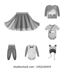 Vector illustration of cloth and apparel logo. Collection of cloth and garment stock symbol for web.