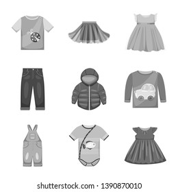 Vector illustration of cloth and apparel sign. Collection of cloth and garment stock symbol for web.