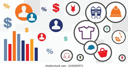 ilustración vectorial de los vestuarios de los accesorios de ropa y de los gráficos de seguimiento de los usuarios