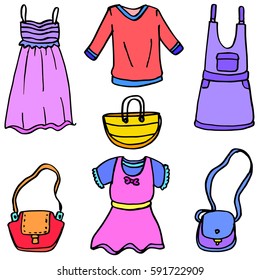 Vector illustration of clothes and bag doodles collection