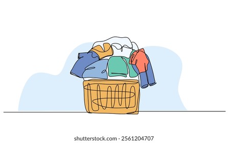 Vector illustration of clothes basket. Modern flat in continuous line style.