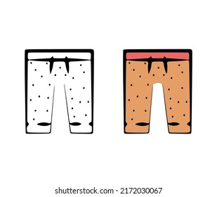 Vektorgrafik von Kleidung, Strandshorts auf weißem Hintergrund, handgezeichnet