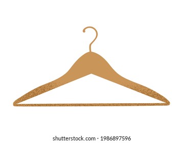 Vector illustration of clothes coat wooden hanger with trendy grain shadow isolated on white background. Design template, icon, symbol, object
