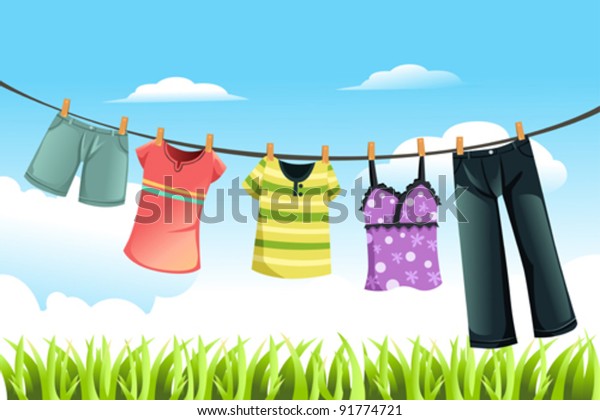 Vector Illustration Clothes Drying Outdoor Stock Vector (Royalty Free ...