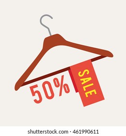 Vector illustration of clothes hanger with tag Sale