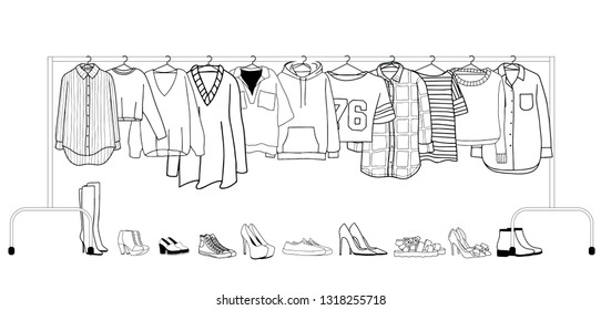 Vector illustration of clothes on a hanger with shoes