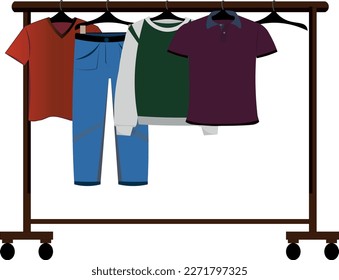 Vector illustration of clothes on a hanger. Men's clothes hanging on a hanger isolated