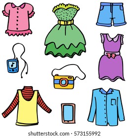 Vector illustration of clothes style doodles collection