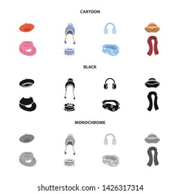 Vector illustration of clothes and texture icon. Set of clothes and weather vector icon for stock.