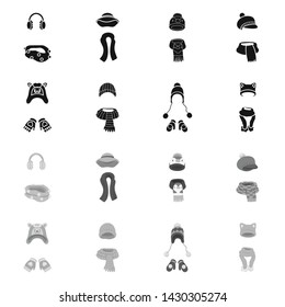 Vector illustration of clothes and texture icon. Set of clothes and weather vector icon for stock.