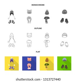 Vector illustration of clothes  and texture logo. Set of clothes  and weather  stock symbol for web.