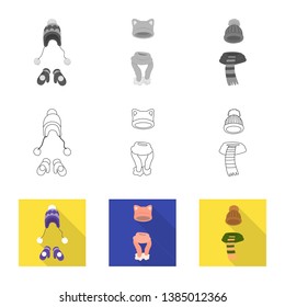 Vector illustration of clothes  and texture logo. Set of clothes  and weather  stock symbol for web.