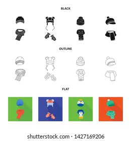 Vector illustration of clothes and texture logo. Set of clothes and weather stock symbol for web.