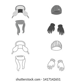 Vector illustration of clothes  and texture sign. Set of clothes  and weather  stock vector illustration.