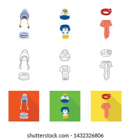 Vector illustration of clothes and texture symbol. Set of clothes and weather vector icon for stock.