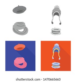 Vector illustration of clothes and texture symbol. Set of clothes and weather stock symbol for web.