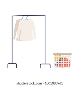Vector illustration of a clothesline. Concept for laundry, housework. Isolated graphic.