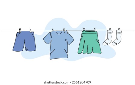 Vector illustration of clothesline. Modern flat in continuous line style.