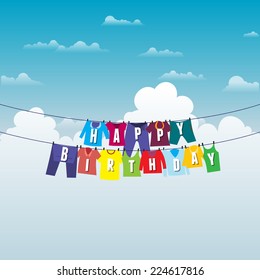 Vector illustration of clotheslines with birthday greeting wish.