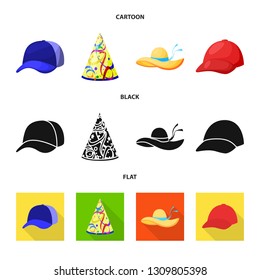 Vector illustration of clothing and cap icon. Set of clothing and beret vector icon for stock.