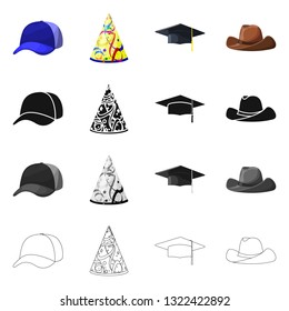 Vector illustration of clothing and cap icon. Collection of clothing and beret stock vector illustration.