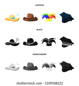 Vector illustration of clothing and cap icon. Set of clothing and beret stock symbol for web.