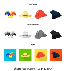 Vector illustration of clothing and cap icon. Collection of clothing and beret stock symbol for web.