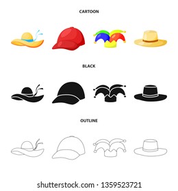 Vector illustration of clothing and cap icon. Set of clothing and beret vector icon for stock.