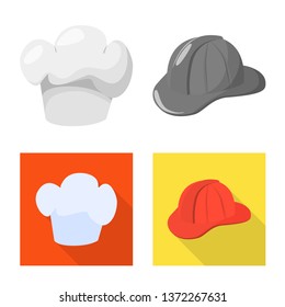 Vector illustration of clothing and cap icon. Collection of clothing and beret stock symbol for web.
