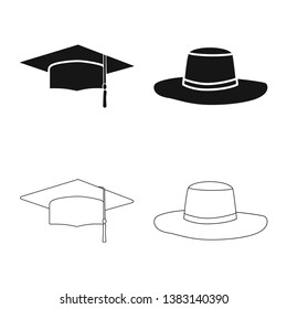 Vector illustration of clothing and cap icon. Collection of clothing and beret vector icon for stock.