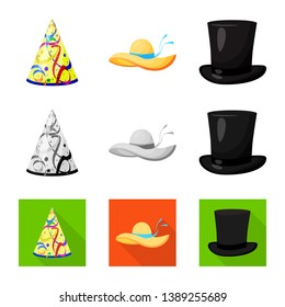 Vector illustration of clothing and cap icon. Set of clothing and beret stock vector illustration.