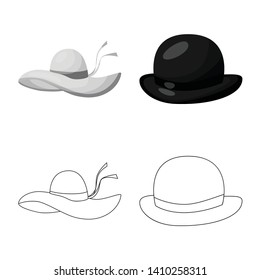 Vector illustration of clothing and cap icon. Set of clothing and beret stock symbol for web.