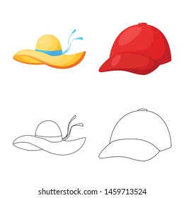 Vector illustration of clothing and cap icon. Collection of clothing and beret vector icon for stock.