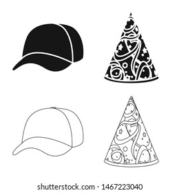 Vector illustration of clothing and cap icon. Set of clothing and beret vector icon for stock.