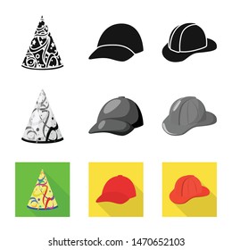 Vector illustration of clothing and cap icon. Set of clothing and beret vector icon for stock.