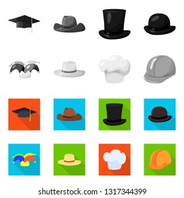 Vector illustration of clothing and cap logo. Collection of clothing and beret stock vector illustration.