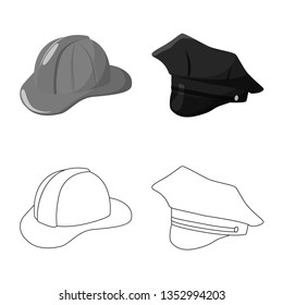 Vector illustration of clothing and cap logo. Collection of clothing and beret stock vector illustration.