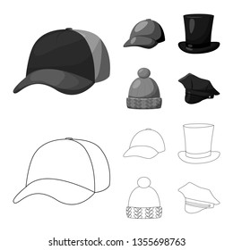 Vector illustration of clothing and cap logo. Set of clothing and beret stock symbol for web.