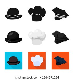 Vector illustration of clothing and cap logo. Set of clothing and beret stock symbol for web.