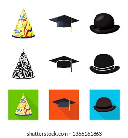 Vector illustration of clothing and cap logo. Collection of clothing and beret vector icon for stock.