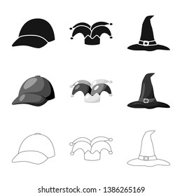 Vector illustration of clothing and cap logo. Set of clothing and beret stock symbol for web.